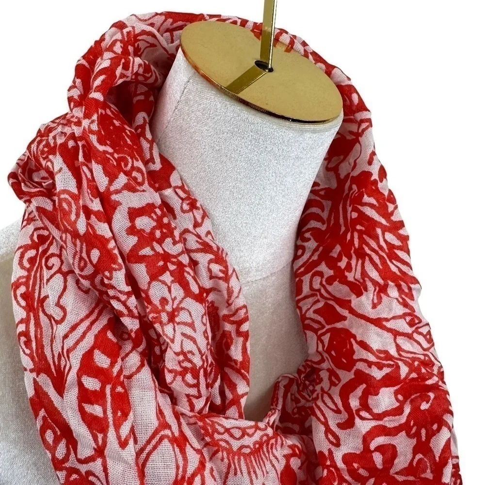 Poppy Orange White Floral Infinity Lightweight Scarf